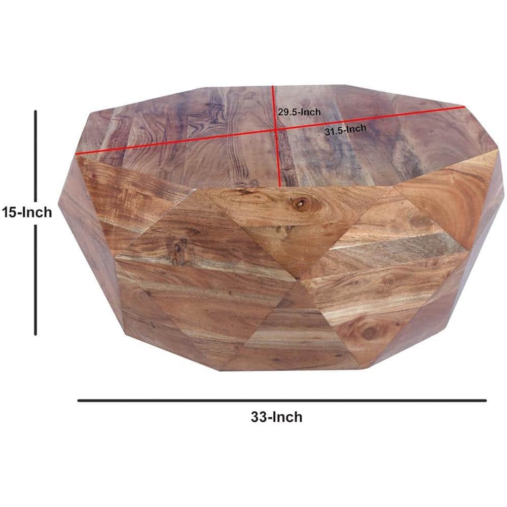 Natural Brown Acacia Wood Octagonal Coffee Table