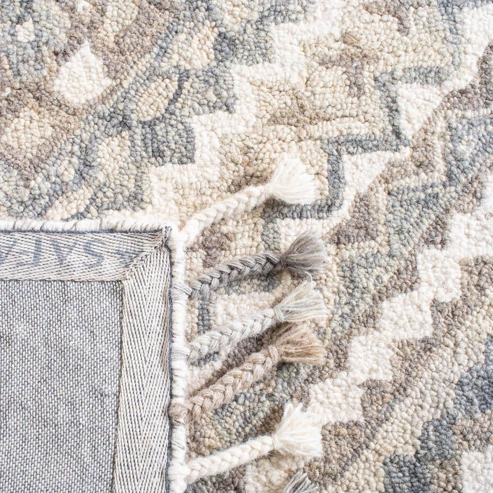 Ivory and Taupe Handmade Wool Tufted Runner Rug, 2'3" x 7'