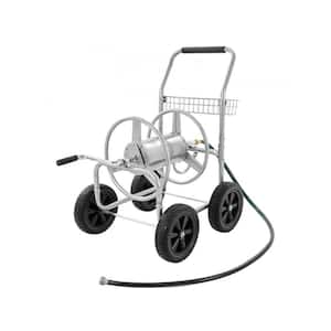 Movable Garden Yard Lawn Hose Reel Cart Outdoor Planting 5/8 in. 250 ft. in Silver