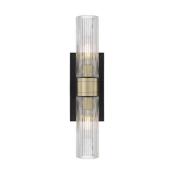 Innovations Ballston Urban 18 in. 2-Light Black Antique Brass Vanity Light with Glass Shade