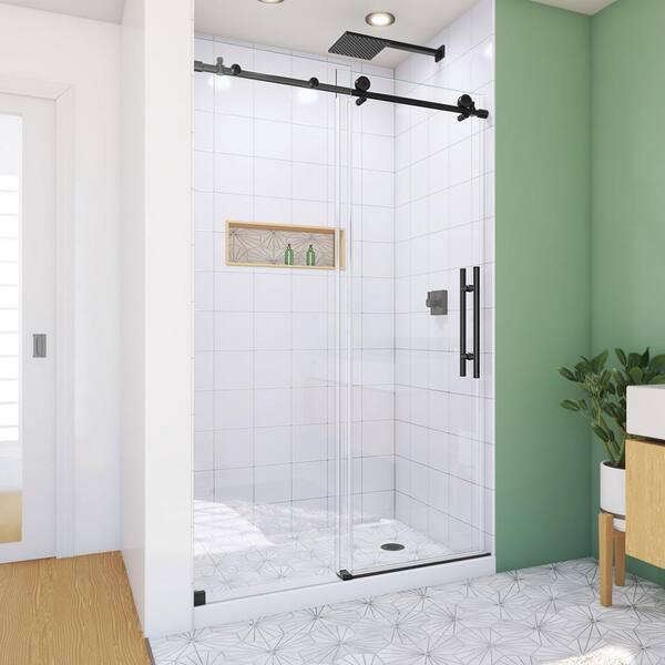 Enigma Air Satin Black Frameless Sliding Shower Door