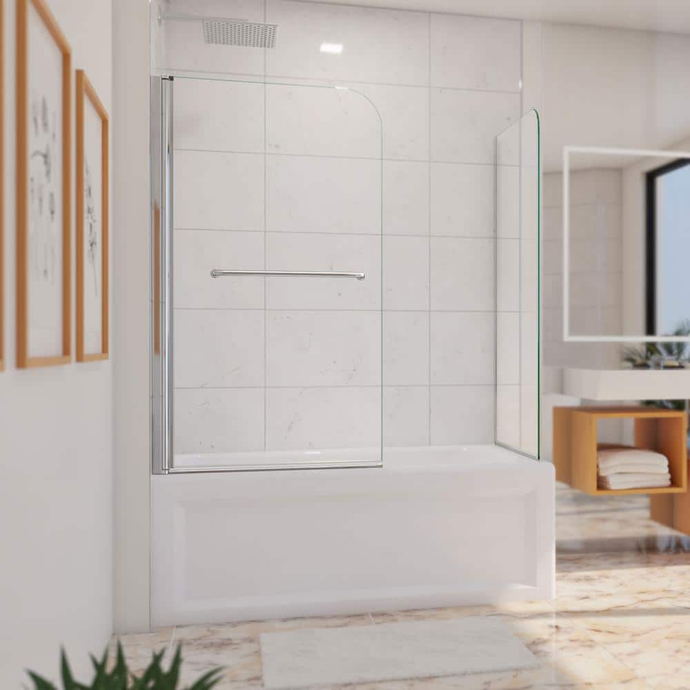 Aqua 56" x 58" Frameless Chrome Pivot Tub Door