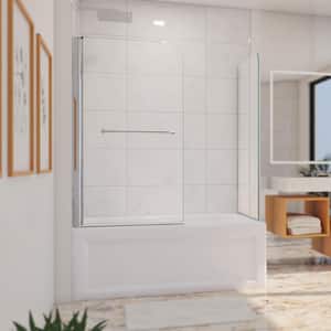 Aqua Swing 56 to 60 in. x 58 in. Frameless Hinged Tub Door in Chrome with Return Panel