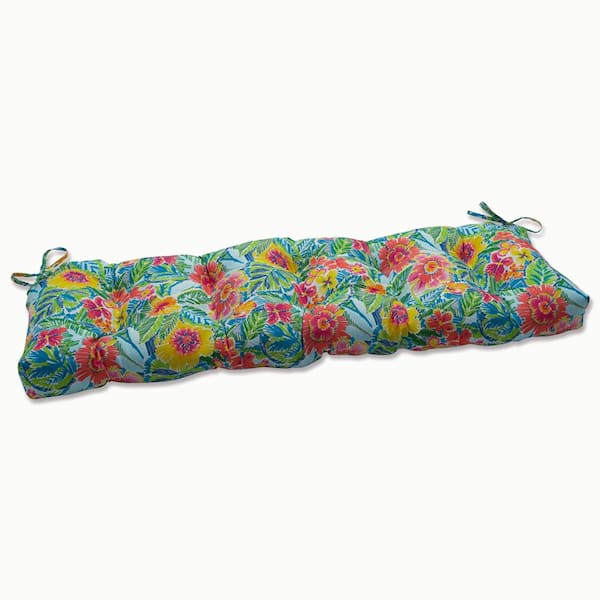 Pillow Perfect Floral Rectangular Outdoor Bench Cushion in Multi-Colored