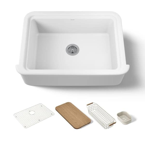 Audrine 32.5 In. Farmhouse/Apron-Front Single Bowl Fireclay Workstation Kitchen Sink In White