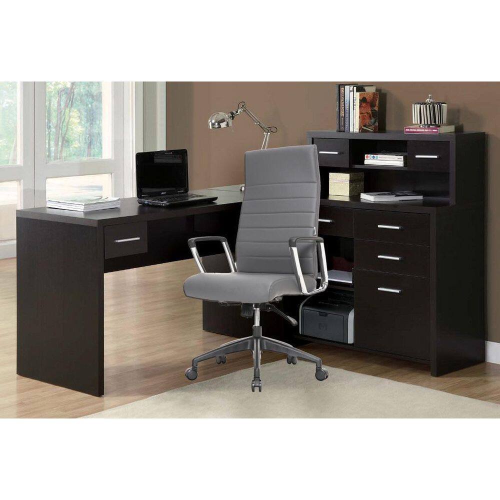 Gray High-Back Leather Swivel Office Chair, 47"