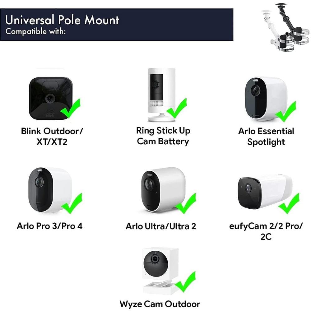 White Universal Pole Mount for Security Camera and Solar Panel