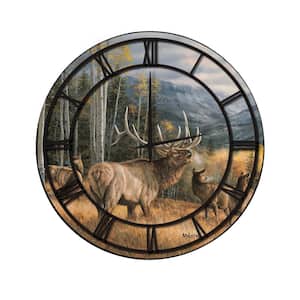 "Meadow Music Elk" Full Coverage Art and Black Numbers Imaged Wall Clock