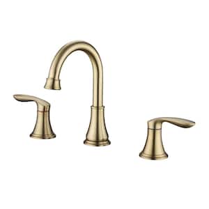 8 in. Widespread Double Handled High Arc Bathroom Faucet with Drain Assembly in Brushed Gold