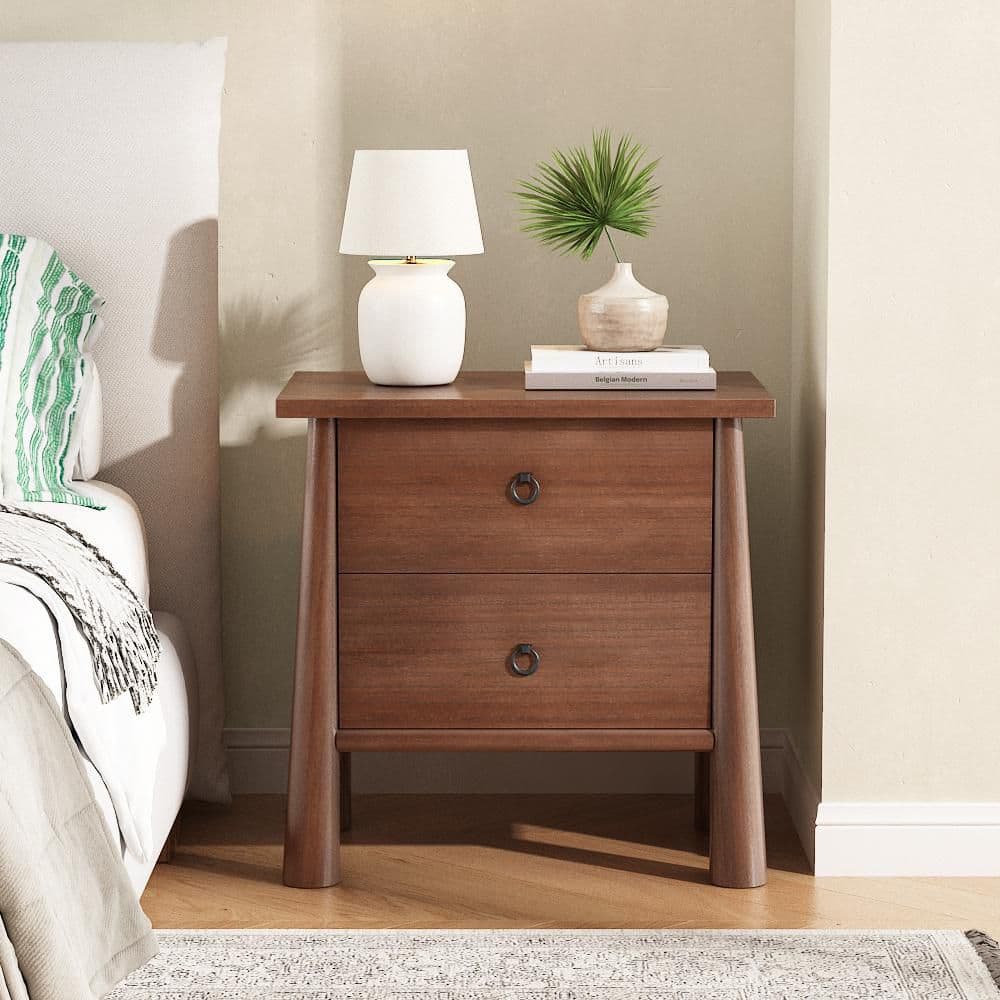 Edith Modern Brown 2 Drawers 23.62 in. W Nightstand, Wood Veneer Bedside Table with Storage price history on PriceWatchPro