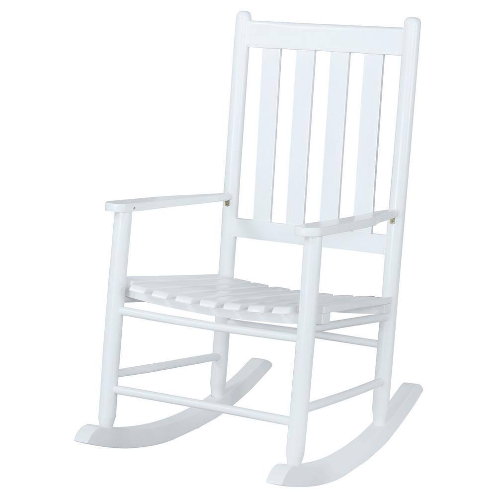 White Acacia Transitional Slat Back Rocking Chair