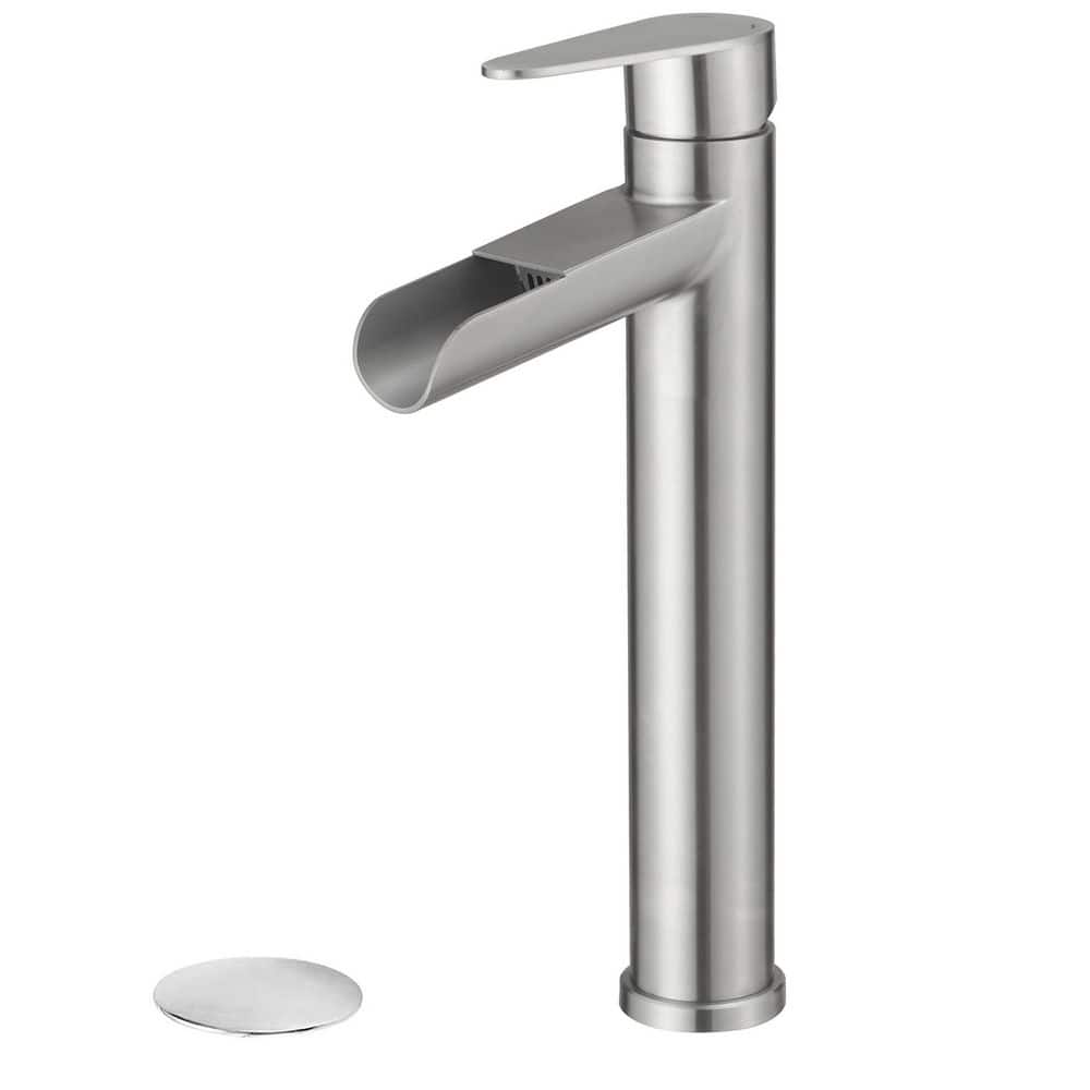 Single Handle Waterfall Bathroom Vessel Sink Faucet with Pop-Up Drain Kit Stainless Steel High Tall Taps Brushed Nickel price history on PriceWatchPro