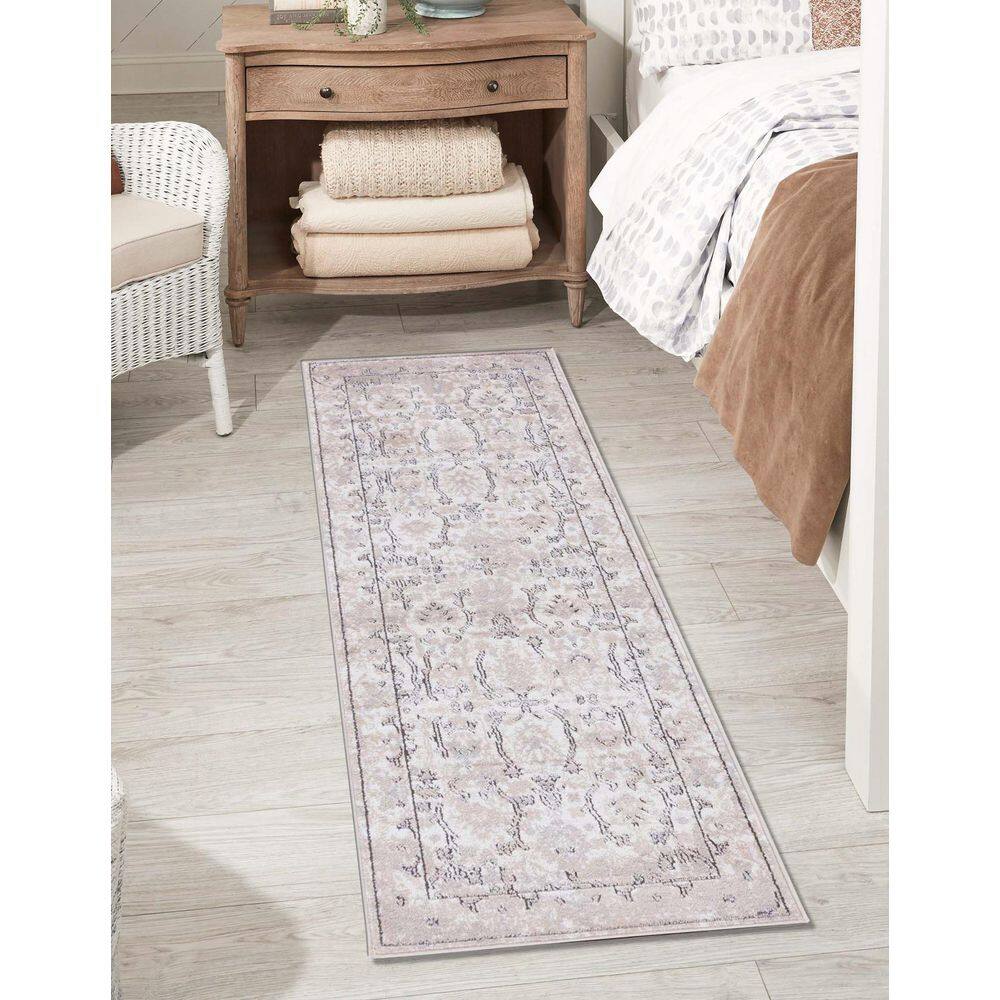 Soothing Ivory Synthetic 2'2" x 6' Indoor Runner Rug
