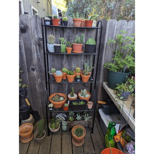 27.5 x 8.5 x 64 in Indoor/Outdoor Black Metal Plant Stand 5-Tier