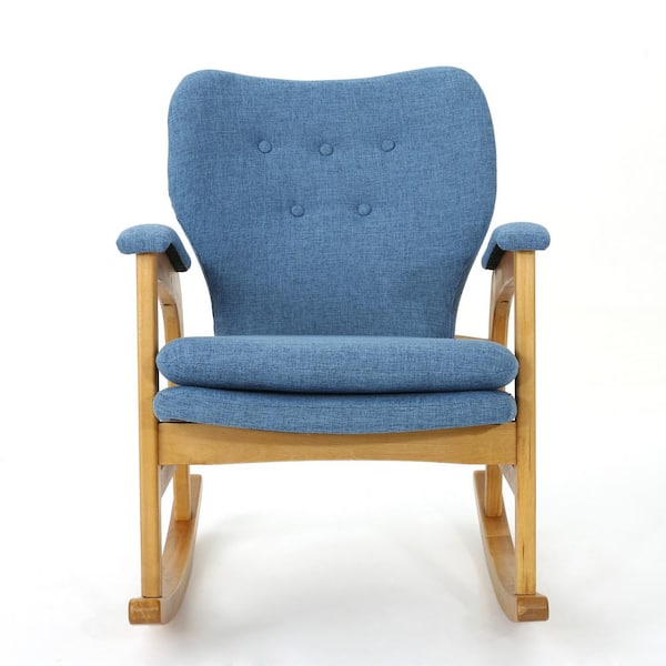 Unbranded Brannt Muted Blue and Light Walnut Upholstered Rocker