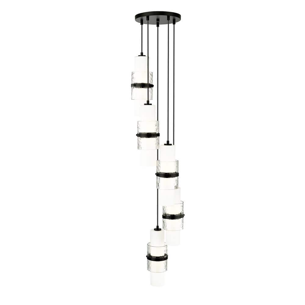 Matte Black 5-Light Spiral Chandelier with Glass Shades
