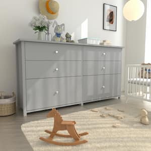 6-Drawer Gray Chest of Drawers Dressers with 2 Oversized Drawers 32.4 in. H x 56 in. W x 15.8 in. L