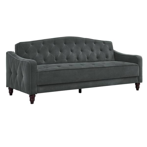 Novogratz Vintage Gray Velvet Tufted Sofa Sleeper II 2020457N The Home Depot