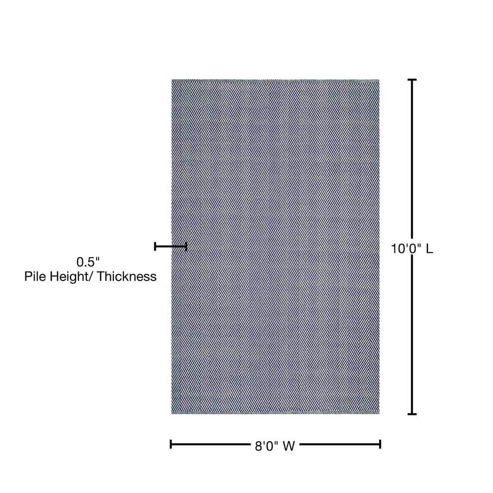 Hand Loomed Navy Herringbone 8' x 10' Wool Area Rug