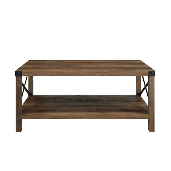 Walker Edison Furniture Company Urban Industrial 40 in. Rustic Oak Rectangle MDF Wood Top Coffee Table with Shelf