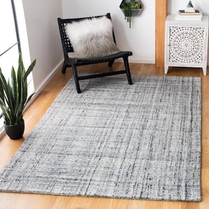 Abstract Gray/Black 4 ft. x 4 ft. Striped Square Area Rug