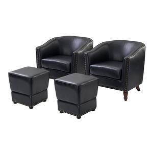 Pelops Navy Vegan Leather Barrel Chair And Ottoman with Nailhead Trim (Set of 2)