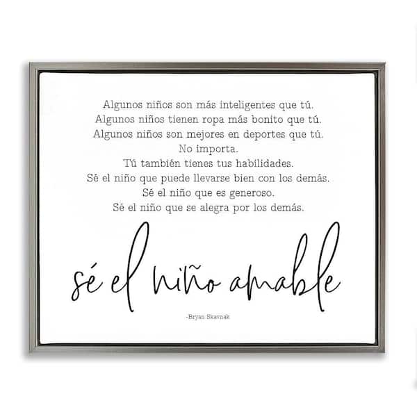 Stupell Industries Kind Boy Translation by Lettered and Lined Gray Floater Frame Typography Graphic Art Print 17 in. x 21 in.