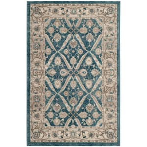 Sofia Blue/Beige Doormat 2 ft. x 3 ft. Border Area Rug