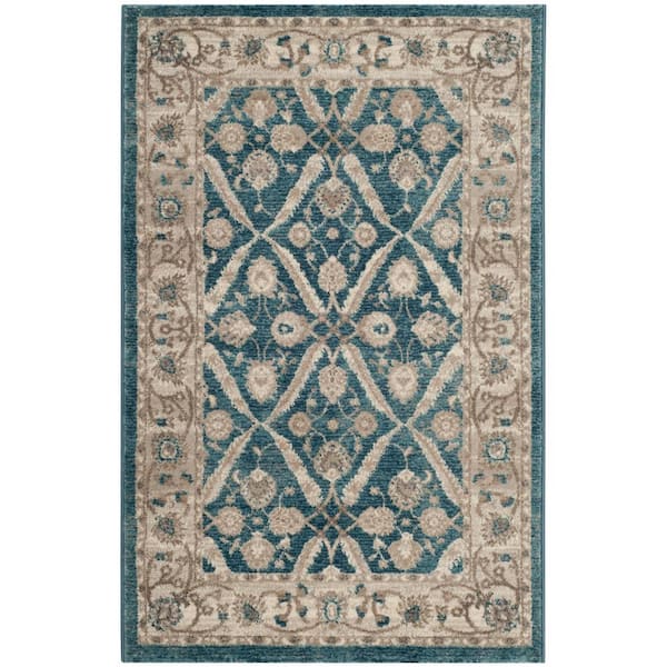 Sofia Blue/Beige Doormat 3 ft. x 4 ft. Border Area Rug