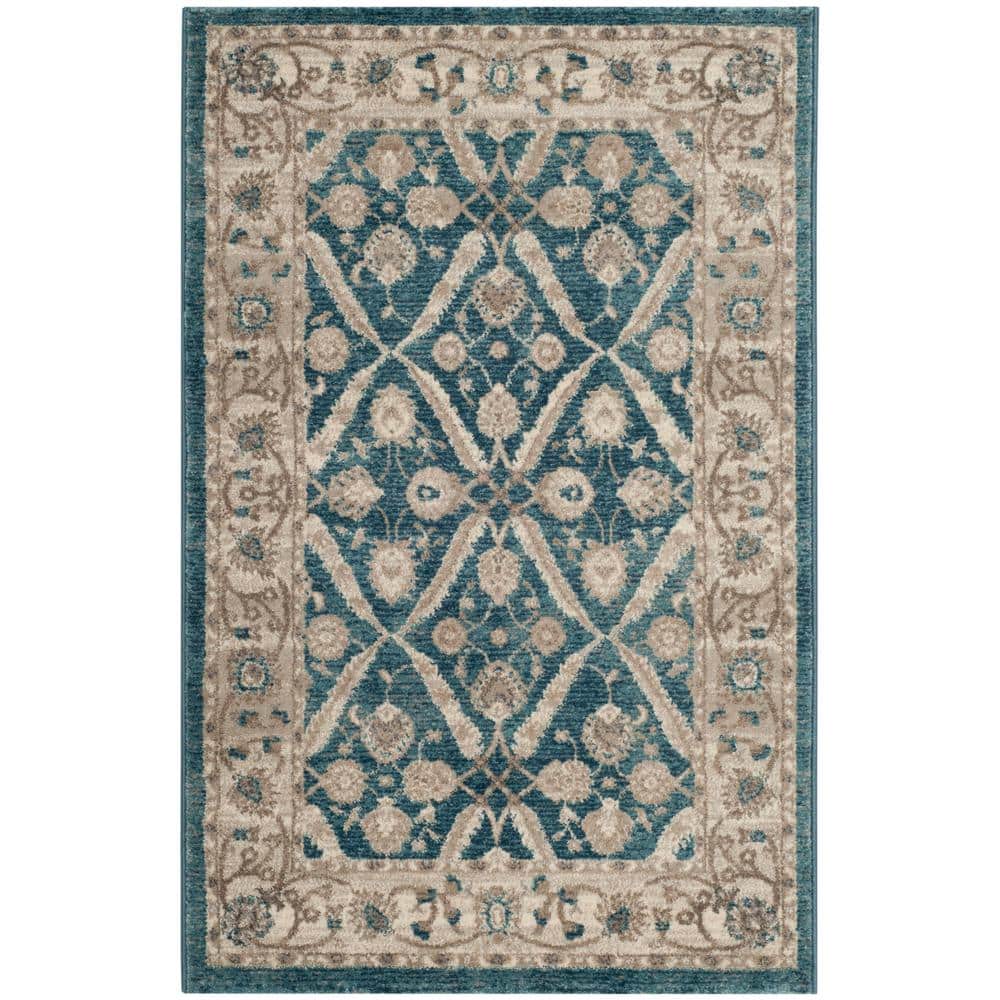 Sofia Elegance Blue & Beige 3' x 5' Hand-Knotted Synthetic Area Rug