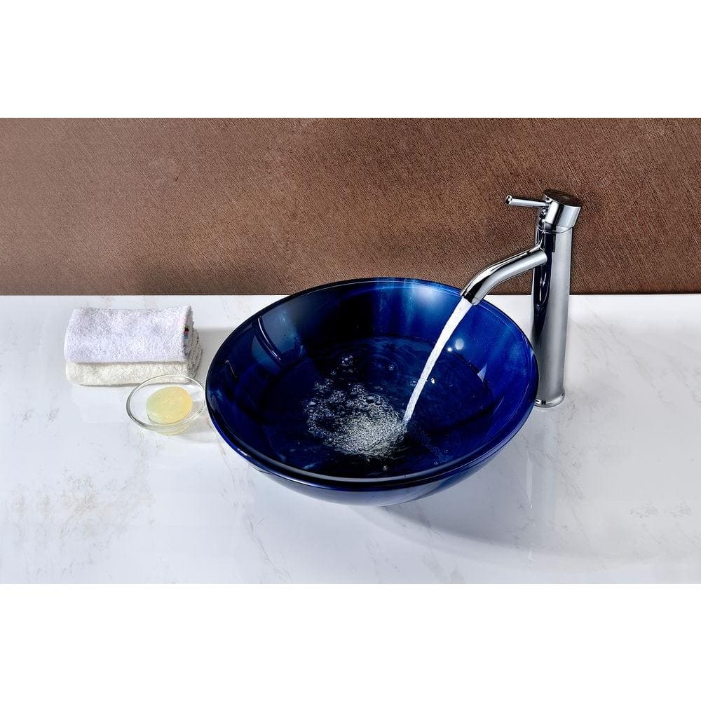 Lustrous Blue Round Glass Above-Counter Vessel Sink