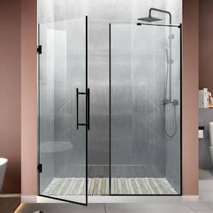 58 in. to 58 5/16 in. W. x 71 in. Frameless Hinged Shower Door in Matte Black with Clear Glass