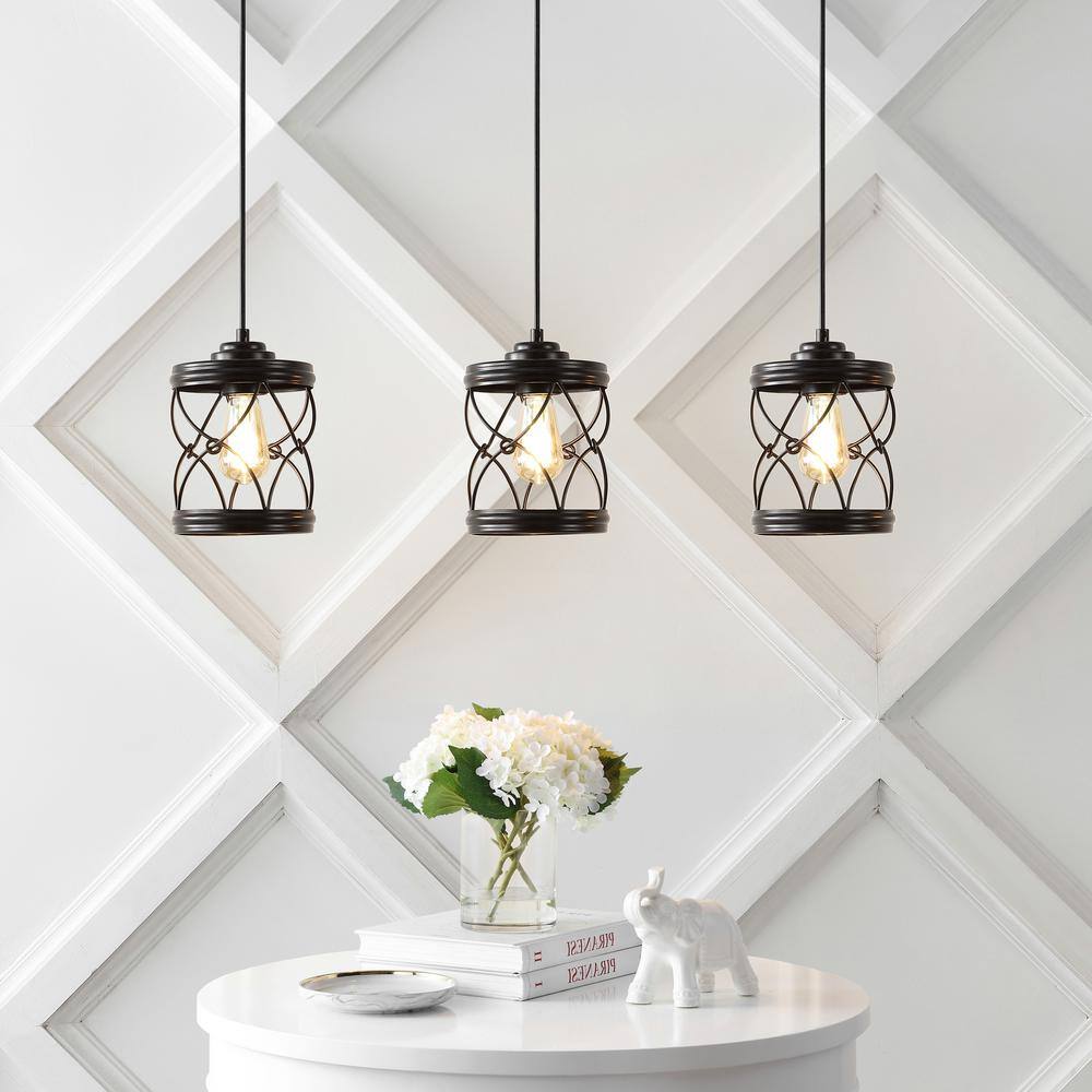 Marelle 6.5" Black Farmhouse Glass Jar LED Pendant Light Set