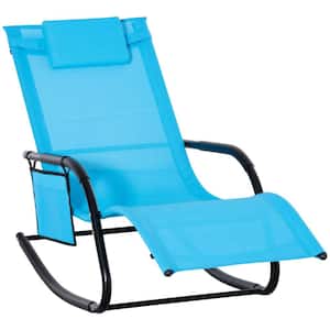 Blue Metal Outdoor Recliner with Detachable Pillow