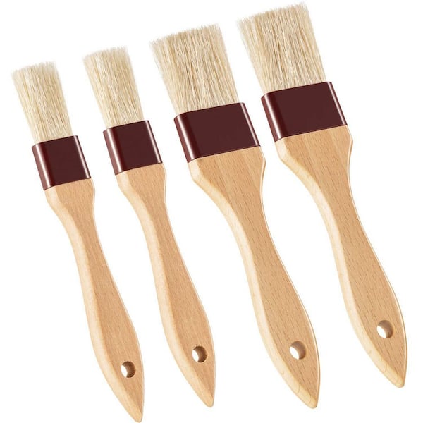 4-Piece Natural Bristle Pastry Brush with Wooden Handle for Cooking, Oil, Marinade, Grilling, Baking (1 in., 1.5 in. )