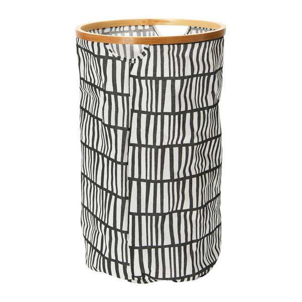 HOUSEHOLD ESSENTIALS Black and White Round Krush Hamper with Bamboo Rim