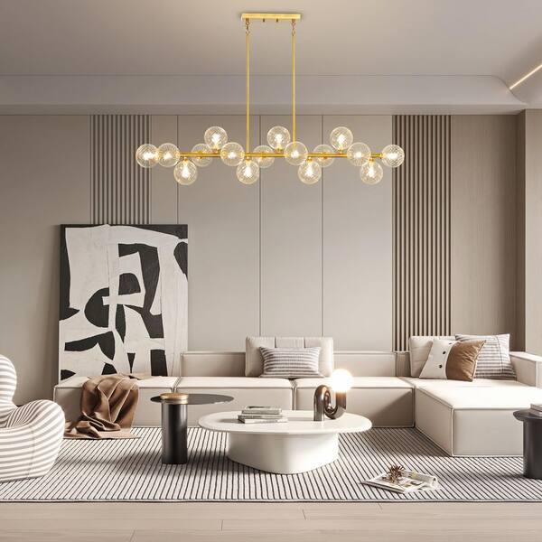 Sputnik Bubble Chandelier – 13-Light Modern Glass Pendant, White Globe Fixture For Dining Room, Kitchen Island, Living Room