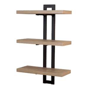 Wall Mounted 38 in. H x 22.43 in. W x 10 in. D Decorative Wall Shelf with Metal Frame and 3-Shelves in Ashwood