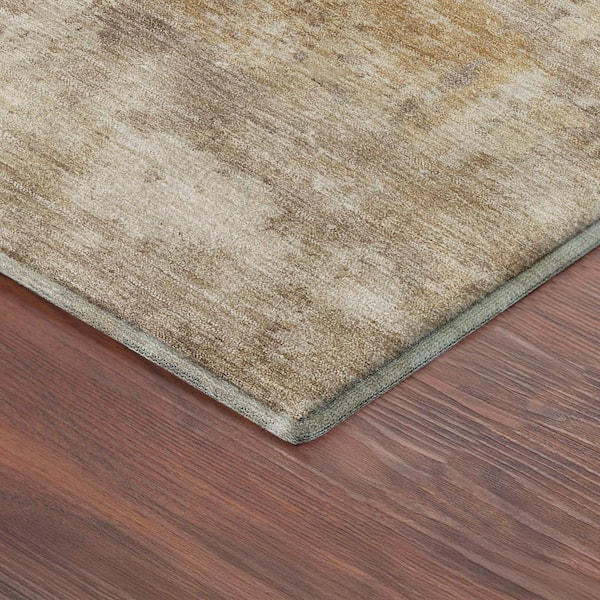 Mayfield Premium Machine Washable Abstract AMF2369 Khaki 8 ft. x 8 ft. Round Rug
