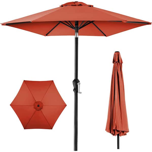 Cubilan 10ft Outdoor Steel Polyester Market Patio Umbrella w/Crank, Easy Push Button, Tilt, Table Compatible - Rust