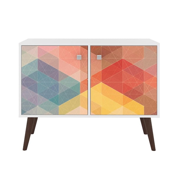 Manhattan Comfort Avesta 36 in. White/Gray Rectangle Wood Console Table with Storage