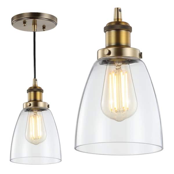 Cleo 5.5 in. 1-Light Brass Gold Adjustable Metal/Glass LED Pendant