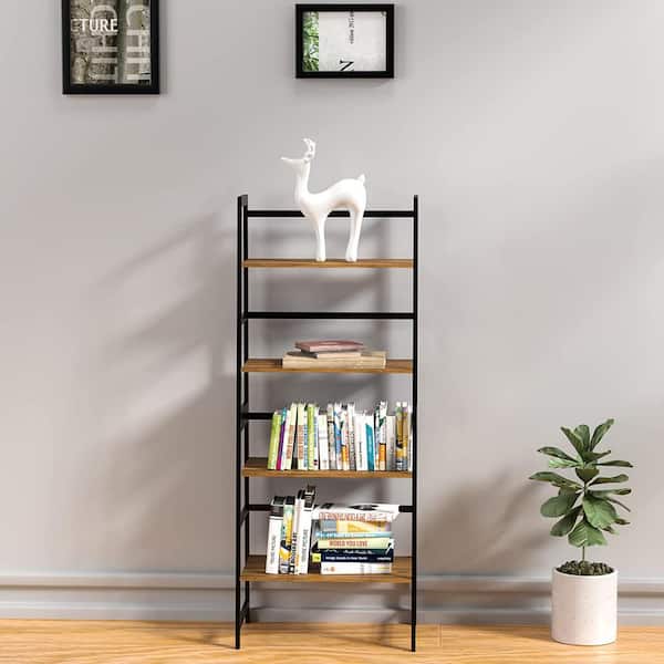 Tileon Bookshelf Ladder Shelf 4-Tier Tall Bookcase Brown Modern Open Book Case for Bedroom Living Room Office