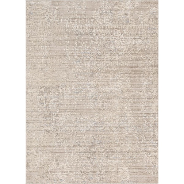 Well Woven Emerald Yasmine Beige Global Vintage Distressed Oriental 5 ft. 3 in. x 7 ft. 3 in. High-Low Area Rug