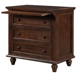 Brown Classic 3-Drawer 28 in. W Nightstand with Pull Out Tray