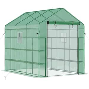 8' x 6' x 7' Walk-in Greenhouse with Mesh Door and Windows, 18 Shelf Hot House with Trellis, Plant Labels, UV protective