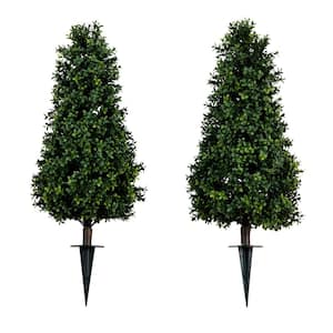3ft. UV Resistant Artificial Boxwood Plant with Integrated Ground Stake (Indoor/Outdoor) - Set of 2