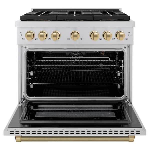 Autograph 36 in. Paramount Gas Range with 6 Burner DuoPro Cooktop and Gas Oven in Stainless Steel w/ Bronze Helix Handle