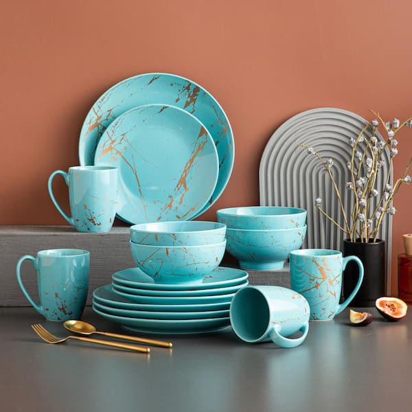 Pokini Gold Splash Dinnerware Sets, 12-Pieces Plates and Bowls Sets, Modern  Marble Porcelain, Dishes Set for 4, Black 
