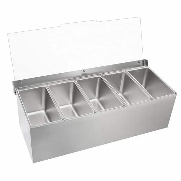 Chilled Condiment Servers Stainless Steel Tray with Lid, 5 Removable Compartments, Silver